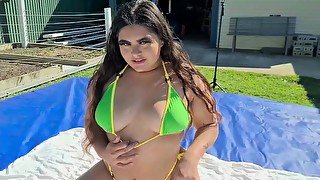 Peachy Polynesian gets oiled up and fucked by Ari White outdoors!