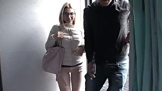 Short haired blonde Katie Hill loving her first time fuck in public