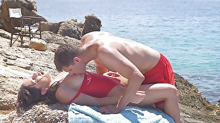 Young life guard enjoys random guy licking and fucking her pussy at the beach