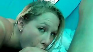 Amazing amateur blondie bows to wank and to suck delicious cock