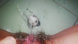 Lucky Panda gets huge Golden shower from my hairy Asian Pussy