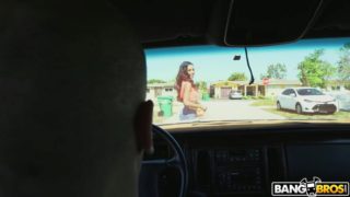 Ebony demi sutra is sucking the hard white cock in the car