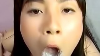 Hardcore Asian babe gets sperm on her tongue