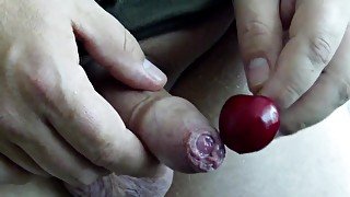 Here is a brand new clip showing me (male),my uncut cock and a cherry.