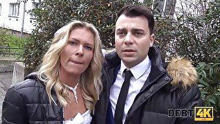 Bride in white dress takes debt collector's dick