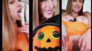 My sexy orange lingerie Halloween 2022 dildo suck and fuck with JOI