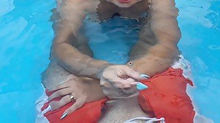 Blowjob, handjob in public pool