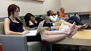 Voyeur Filming Tired Womens Sensitive Feet And Toes At The Airport