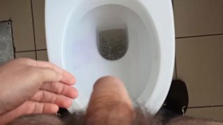 Peeing in the toilet, pissing my palm, fingers and some jeans ... Warm trickle ...