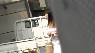 Cheerful Asian bimbo making noises while experiencing sharking affair