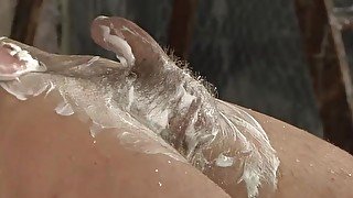 Tied up twink got his hairy cock shaved and ass fucked