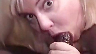 Blonde chubby slut enjoys two big black cock for fuck