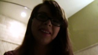 Nerdy brunette girlfriend has a thick pole making her cum hard in POV