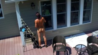 Drone caught naked male outdoors painting in public