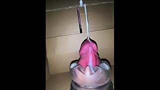 Huge slow-motion cumshot from inside a box