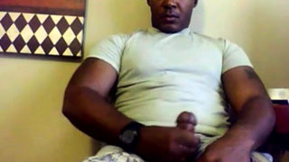 Beefy Black Soldier Jerks Off & Cums