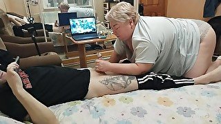 mother-in-law milks my cock with her mouth to a cumshot