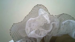 Garter belt with ivory stockings