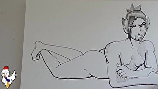 Overwatch Hanzo Naked speed drawing by HentaiMasterArt