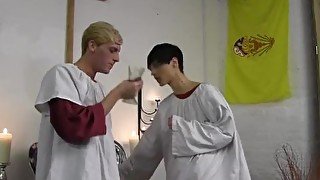 Skinny twink and his lover friend get naughty in the church