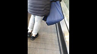 Step mom use elevator going to supermarket to get into step son dick