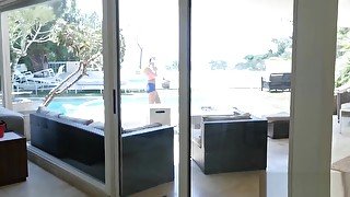 Stepsister teen 18+ fucks her spying stepbrothers hard dick