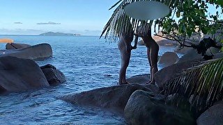 spying a nude honeymoon couple - sex on public beach in paradise