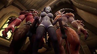 Demon girl gets double penetration from 2 Devils  Warcraft Parody