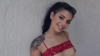 Lovely Latina chick for money rides hard cock in public