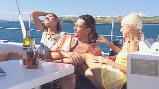 Boroka Balls and Sahara Knite get naughty with a guy on a yacht