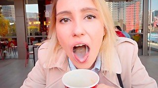 Can you improve coffee with sperm? =) Student girl suck in public toilet until cum in mouth