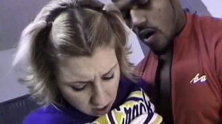 Pretty blonde cheerleader Cherry Rose has two boys fucking her holes