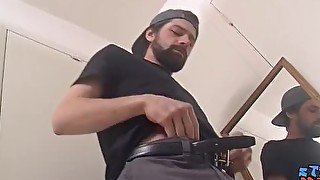 Bearded straight guy jacking and stroking until he cums