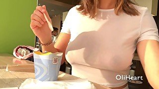 Girl flashing boobs at Mcdonalds