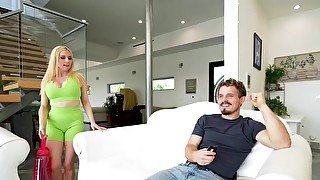 Blonde busty mom gets her holes destroyed by a young dick