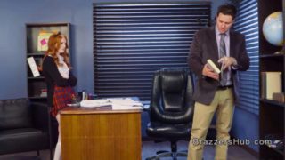 Redhead teen rides professors big cock in office