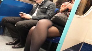 Hidden camera in the sexy legs films public transport