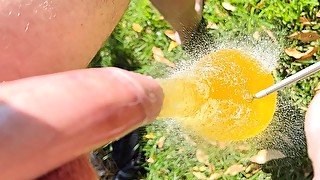 Popping a piss filled condom 4K