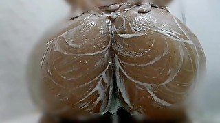 Wasshing my big bubble butt at shower in the bathroom