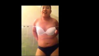 Amateur Chubby Pinay MILF in glasses teasing in bathroom