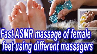 Fast ASMR massage of female feet using different massagers