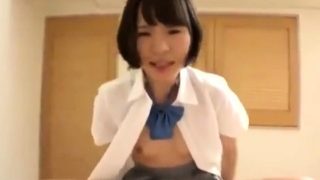 Japanese in wet uniform sucks cock