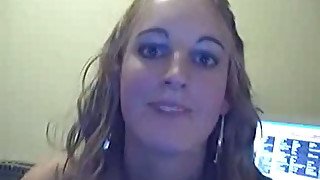 Curly not pretty blondie strips on webcam to show her too small tits