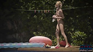 Petite Teen Trespassing To Use The Pool On A Very Hot D