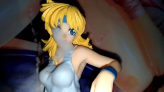 ジーパンタンクトップのスパロボリューネ・ゾルダークのフィギュアに大量ぶっかけオナニー