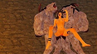 double anal Furry monsters - meeting in an ancient cave