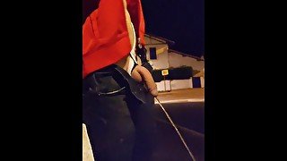 Pissing on public road while car passing by