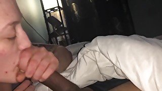 Slut talks dirty and gets cum in mouth and facial after blowjob