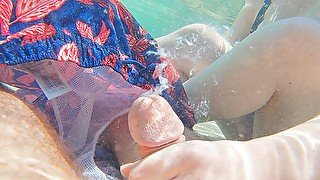 Risky Busy Public Beach Underwater Handjob Cumshot  Curvy Ginger Redhead