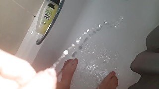 Slow motion piss in the shower! So much water came out! So hot!!